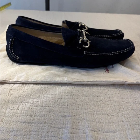 Salvatore Ferragamo Men's Dark Blue Suede Loafers, sz 12